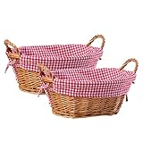 [𝐂𝐄𝐒𝐓𝐀𝐒 𝐃𝐄 𝐌𝐈𝐌𝐁𝐑𝐄] Cesta de pan compra fruta | Set de 2 paneras de mimbre con forro de tela extraíble con estampado de cuadros | Color: ROJO | Tamaño: 32x23x13 cm.