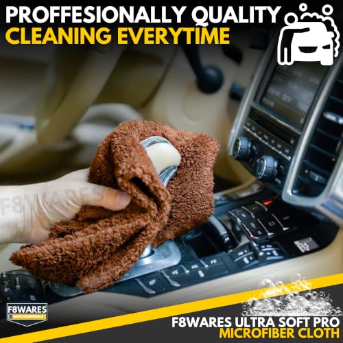 Image of F8WARES Microfiber Cloth for Car - Absorbent Car Cleaning Cloth Edgeless 550 GSM 40X40 cm - Micro Fiber Cloth for Car Cleaning - Car Washing Clothes Microfiber Towel (Brown, Pack of 4 (40x40))