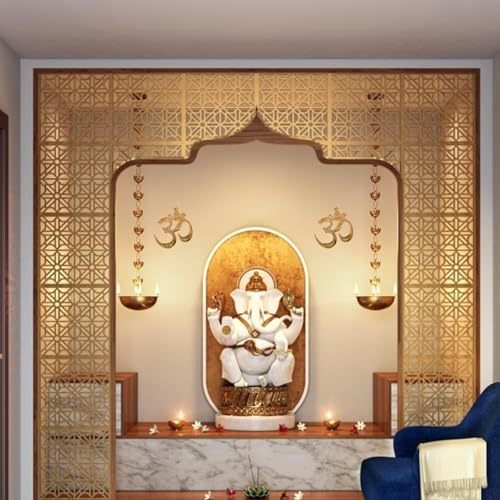 Image of CARBON Gold Plated Om Wall Hanging for Home, Temple & Puja Room | Sacred Metal Craft Decor for Meditation, Spiritual Interiors & Auspicious Positive Energy Symbol