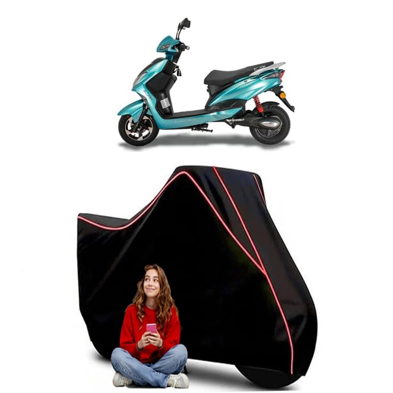Image of Green Zoom STD Scooty Bike Cover Water Resistant Outdoor Use Universal Fit Scooters Motorcycles Heavy Duty UV Protection Dust Rain Scratch Resistant Elastic Bottom Black Blue Piping