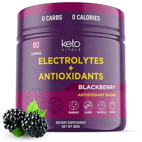 Image of Keto Vitals Antioxidant Electrolytes Powder - Blend Keto Electrolytes with Potassium, Magnesium, Sodium, & Calcium - No Sugar Electrolyte Drink Mix & Hydration Powder, 60 Servings, BlackBerry