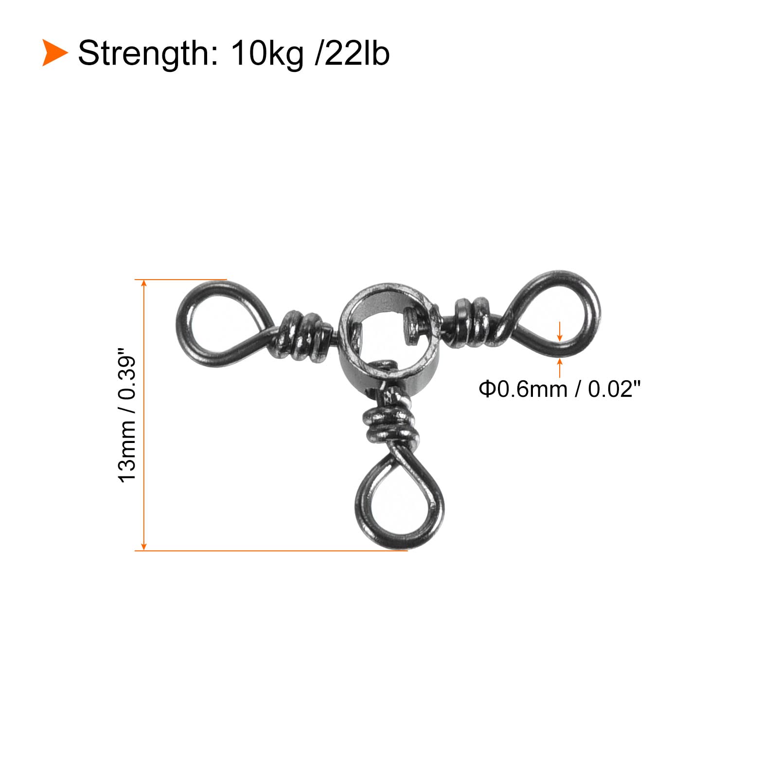PATIKIL 3 Way Swivel, 20Pcs 22lb Stainless Steel Cross Line Terminal Tackle for Saltwater Freshwater Fishing Black - Image 2