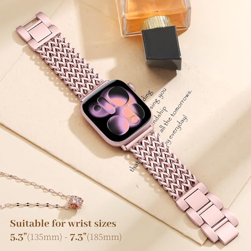 Image of Metal Band Compatible with Apple Watch Bands for Women 40mm 41mm 42mm 38mm 44mm 45mm 46mm 49mm, Dressy Stainless Steel Link Bracelet, Designer Strap for iWatch Series 11 /SE /10 /9 /8 /7 /6 /5 /4 /3 /2 /1 /Ultra