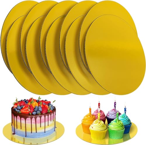 Image of Adaamya� Cake Board /Cake Base /Cake Mold /Cake Tray for Restaurants, Bakery, Home - Round Gold Color (10, 8 inch)