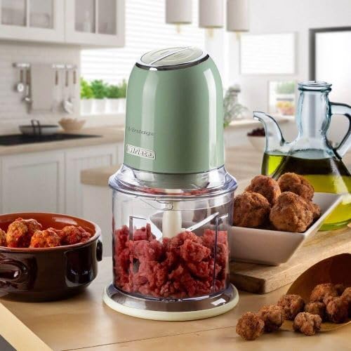 Ariete 438, Triturador e Processador de Alimentos Vintage Verde, 600 ml, 4 Lâminas de Aço Inoxidável