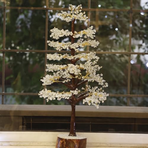 Image of Clear Quartz Crystal Tree (1500 Beads) M-Seal Showpieces for Aesthetic Home Decoration | Handmade Gemstone Showpiece for Home Decor Living Room & Feng Shui | Spiritual Gifting & Decorative Items