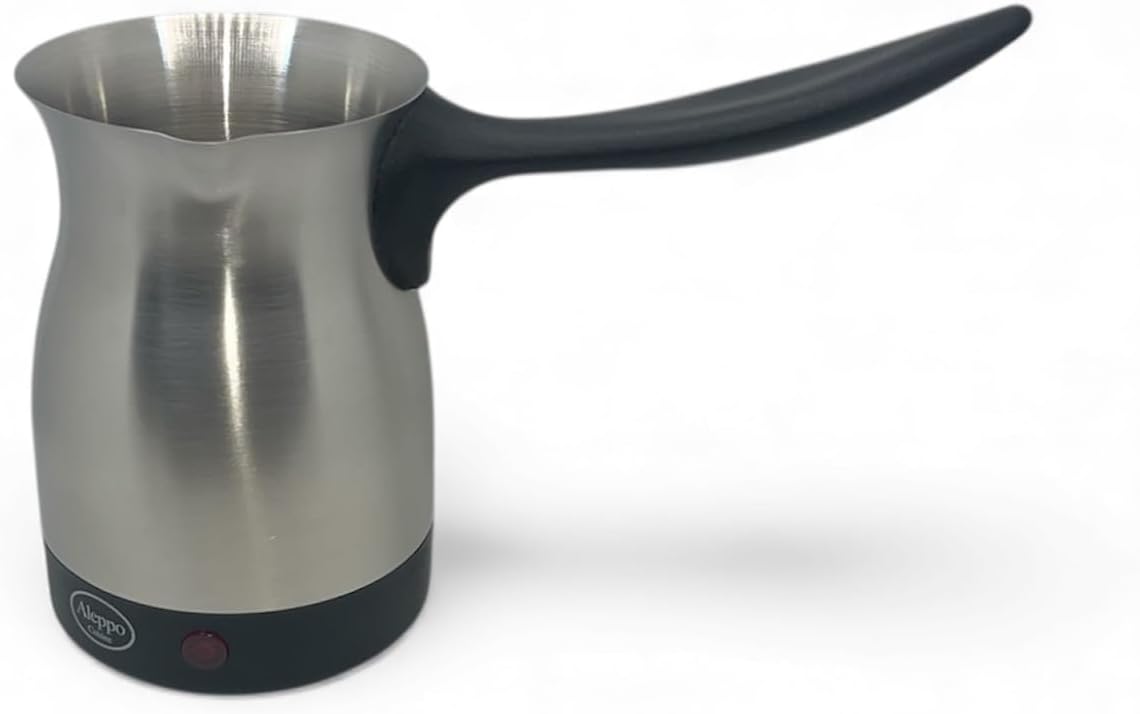 Electric Turkish Coffee Maker Kettle Pot Stainless Steel Cool Touch Handle Travel Size, Fast Boil & Keeps Water Boiling for Arabic & Greek Coffee, Tea 0.3L (SILVER)