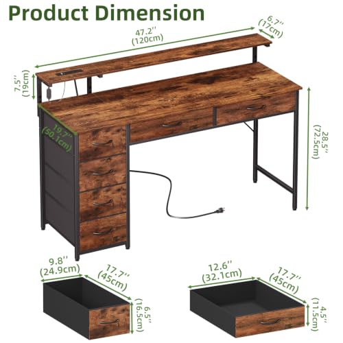 Somdot 47.2" Computer Desk with 6 Drawers, Small Home Office Desk, Brown by Somdot - Used condition - Image 3