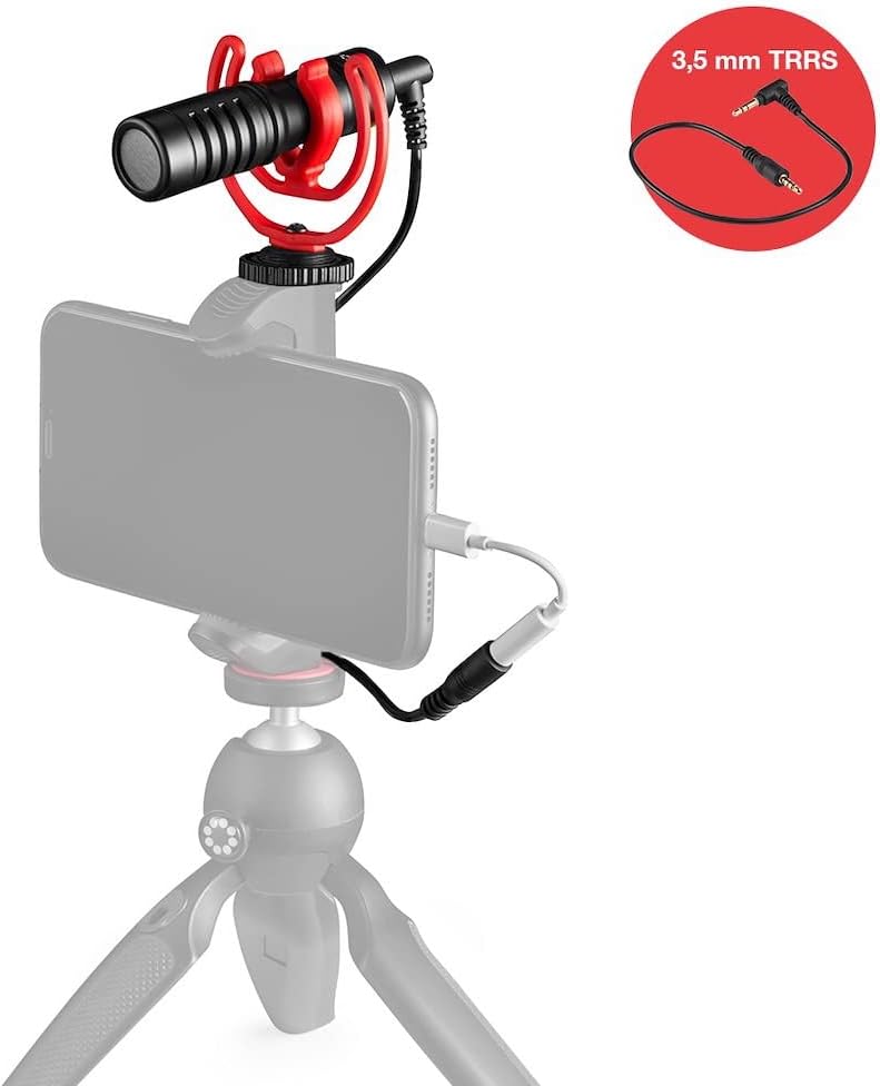 Joby Wavo Mobile Compact On-Camera Microphone with Rycote Shock Mount, Deadcat Windscreen for Smartphone, Camcorder, iPhone Microphone, Vlogging, YouTube, Phone Microphone, Professional Microphone