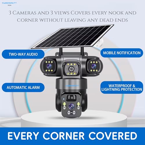 Image of XUGA - Cybernautt X10A 12MP 3 Lens PTZ DUAL Solar 4G Sim Wireless Outdoor CCTV Camera with Three Side View | 360 | Night Vision | Siren Alarm | Outdoor | Waterproof | 2 Way Audio | Use Air-tel 4G Sim