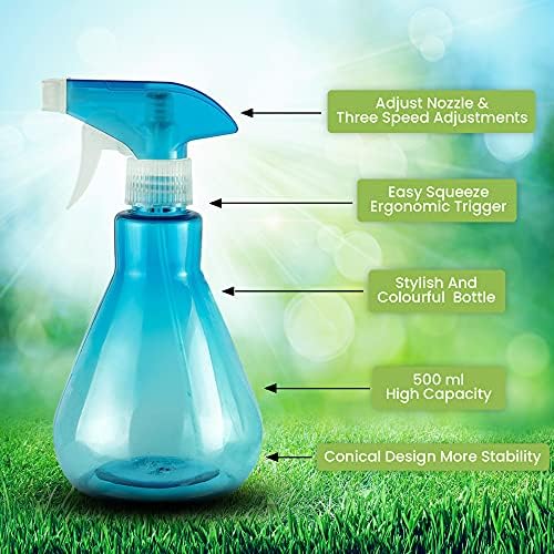 Kmoxi 2 Pieces| Empty Mist Water Spray Bottles for Cleaning, Gardening, Hairdressing| 500ml (Blue and Green)