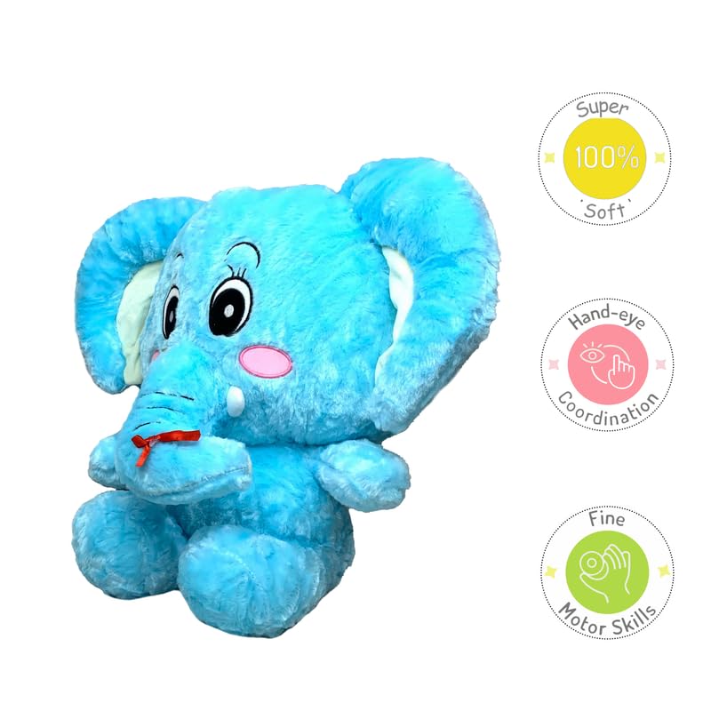 Image of MABLE Elephant Soft Toy for Kids Big Ear Plush Stuffed Animal Toy | Cute & Huggable, Gifting Toy for Baby Boys & Girls | Blue