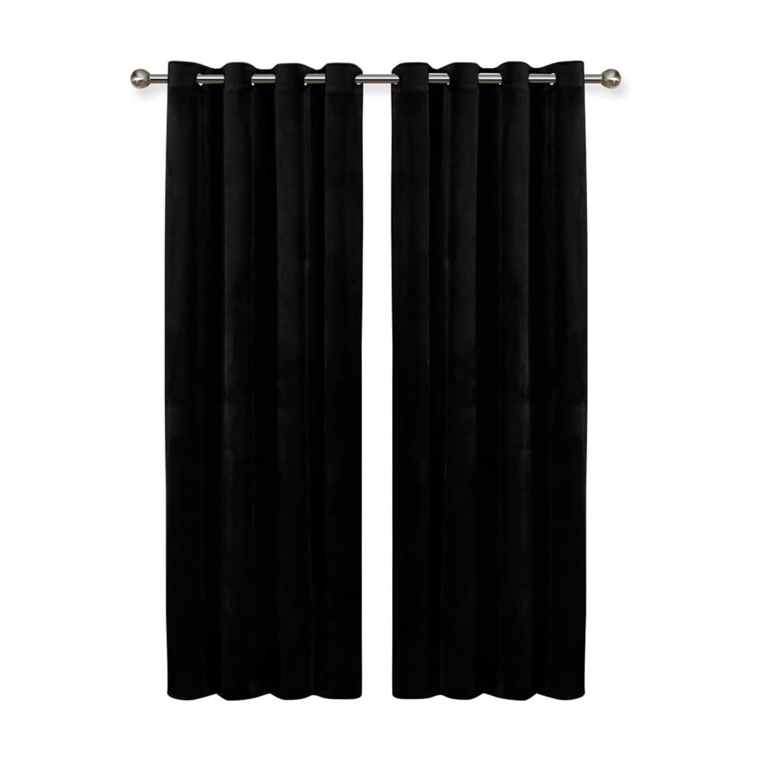 Aspire Homeware Black Eyelet Curtains 46x54 (2 Panels) with Tie Backs - Fully Lined Velvet Curtains for Bedroom, Window Curtain for Living Room (116cm x 137cm)