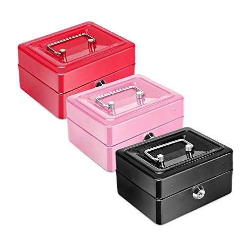 Small Cash Box DDSKY Double Layer Design Organizer Save Coins Locking Storage Box Christmas Gifts (Black) - Thumbnail 5