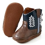 Jastore Leather Western Boots Cowboy Bootie Soft Sole Non-Slip Crib Shoes for Baby Infant Toddler (Navy Blue...