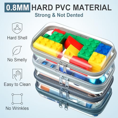 Image of Hoolerry 4 Pcs Hard Clear Zipper Case Makeup Bags Plastic Zipper Pouch Transparent Storage Box Containers for Cosmetics, Snacks, Building Blocks, Puzzles(Clear,7.5 x 3.9 x 2 in,Morandi)