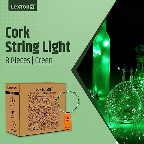 Image of Lexton Cork Light | Bottle Light | Green Copper String Light | Cork String Light | 8 Pieces | for Valentine's Day, Room decor, Birthdays, Party,Diwali