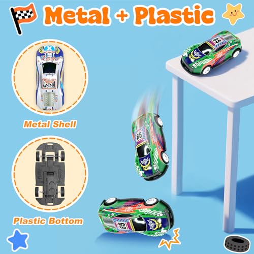 TOYABI Toy Cars, 10Pcs Car Racing Games with Mat & Launcher, Pull Back Cars for Kids, Micro Machines Featuring Diecast Metal Shells, Kids' Play Vehicles, Birthday Party Gifts, Boys Toys Age 3 4 5 6 7 - Image 6
