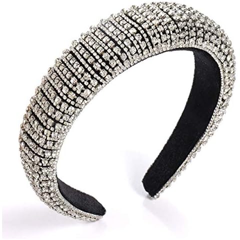Ezanmull Bejeweled Padded Rhinestone Headband Statement Wide Hair Hoops Sparkle Party Headwear Hairband Hair Accessories for Women Girls (Silver) Cover