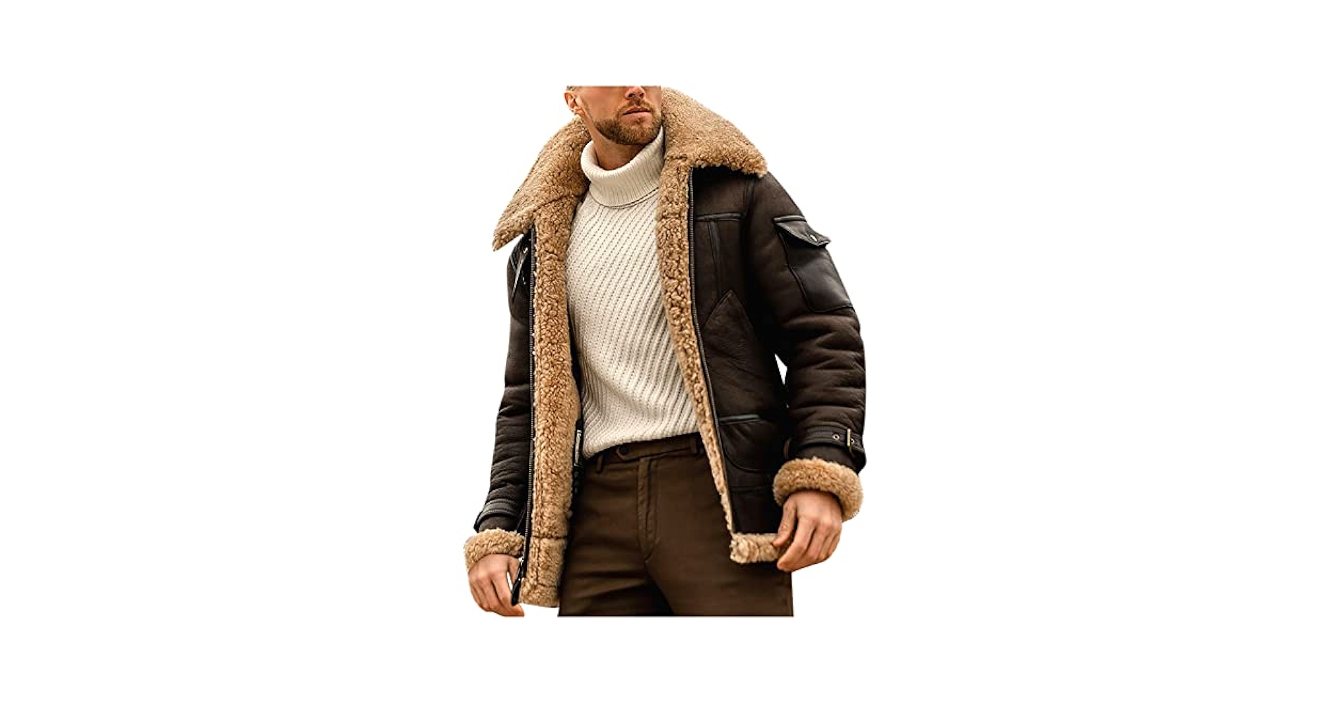 AQAYL Fleece Jacket Men Faux Fur Full Zip Jacket Fuzzy