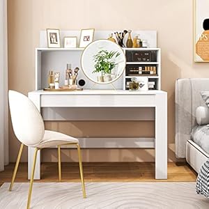 Giantex White Computer Desk with Bookshelf, 48" Home Office Writing Desk with Anti-Tipping Kits & Cable Management Hole, Modern Study Table Workstation for Small Space Bedroom Giantex White Computer Desk with Bookshelf 48 Home Office Writing Desk with Anti Tipping Kits Cable Management Hole Modern Study Table Workstation for Small Space Bedroom