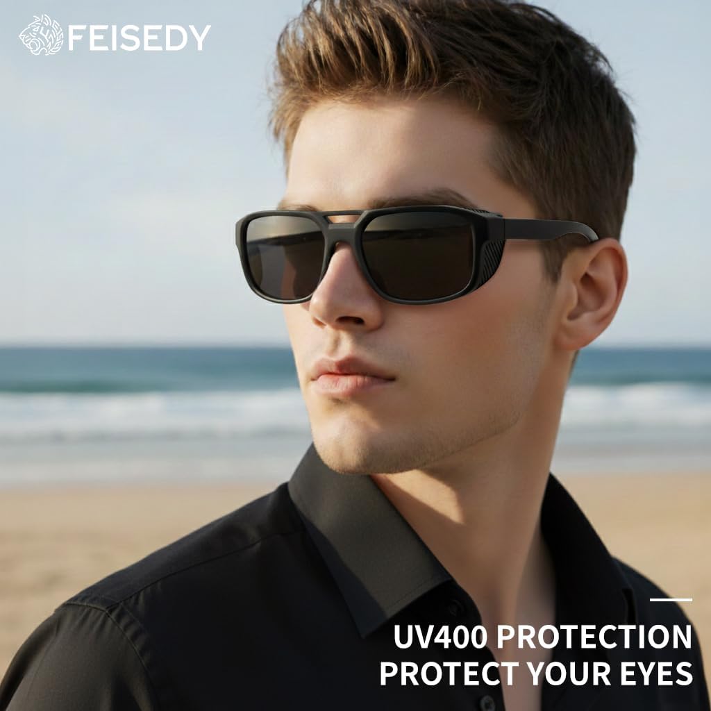 FEISEDY Polarized Sunglasses Men Women Side Shield Goggles Retro Pilot Square Steampunk Fishing Sun Glasses B0348 - Image 2