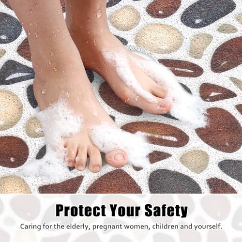 Image of Square Shower Mat Non Slip: 31x31 Inch Large Shower mats for Inside Shower with Drain Hole in Middle, Super Soft PVC Loofah Massage Shower Floor Mat, Anti Slip Shower Stall Mat, Quick Drying