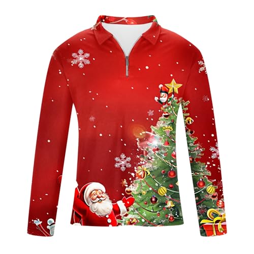 Mens Ugly Christmas Sweatshirt Long Sleeve Polo Shirts Lightweight Quarter Zip Pullover Christmas Graphics Print Shirt4