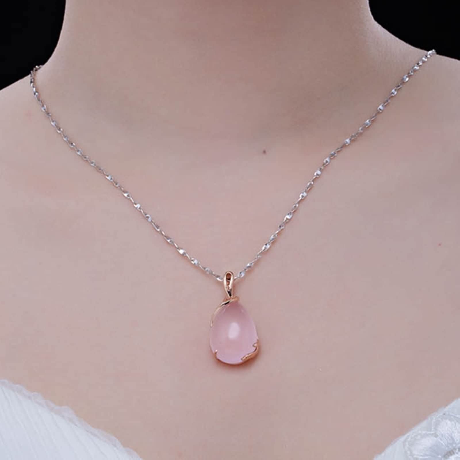 Halsketten für Damen zur Hochzeit, Vintage-Rosenquarz-Halskette mit 14,65 Karat VS1-VS2-Rosenquarz-Edelstein im Idealschliff