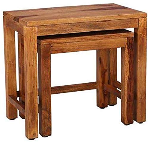 Image of Sheesham Wood Nesting Bedside Table for Home and Living Room -Set of 2