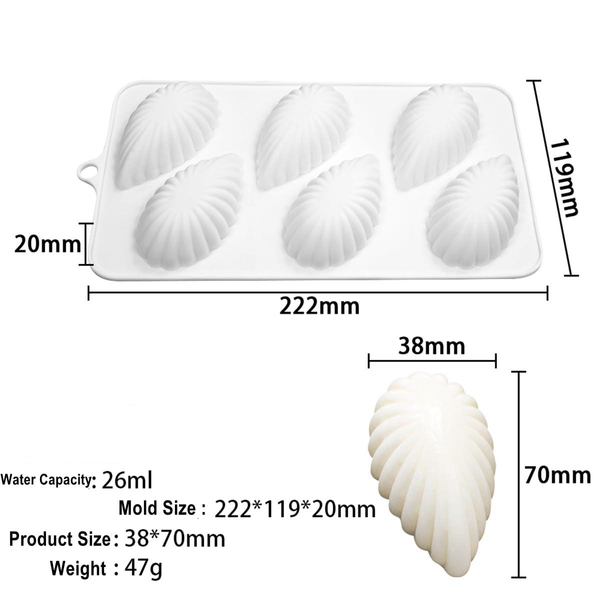 TUKE Sea Shell Silicone Molds Non-Stick Food Grade Silicone Mold Baking Mould Reusable Candy Mold for Jelly, Homemade Treats, Candy, Chocolate,Candle,Lacquer Seal Making Supplies (Sea Shell C)