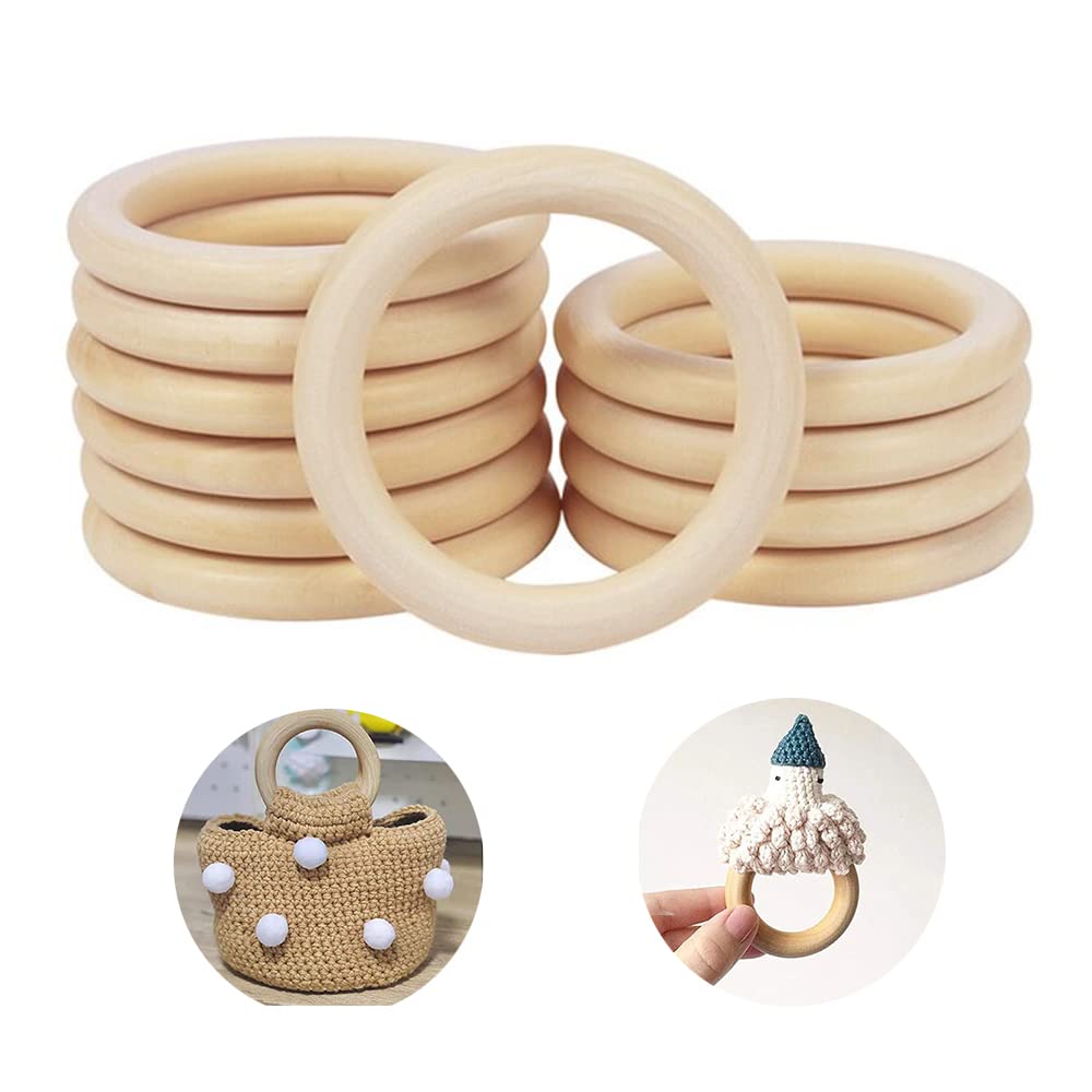 trabag Pack of 10 Wooden Rings for Crafts, 80 mm Wooden Rings, Round Wooden Rings for Crafts, Round Wooden Rings for Crafts, Wooden Rings for DIY Hanging, Wooden Decoration, Wooden Ring for Home Hook
