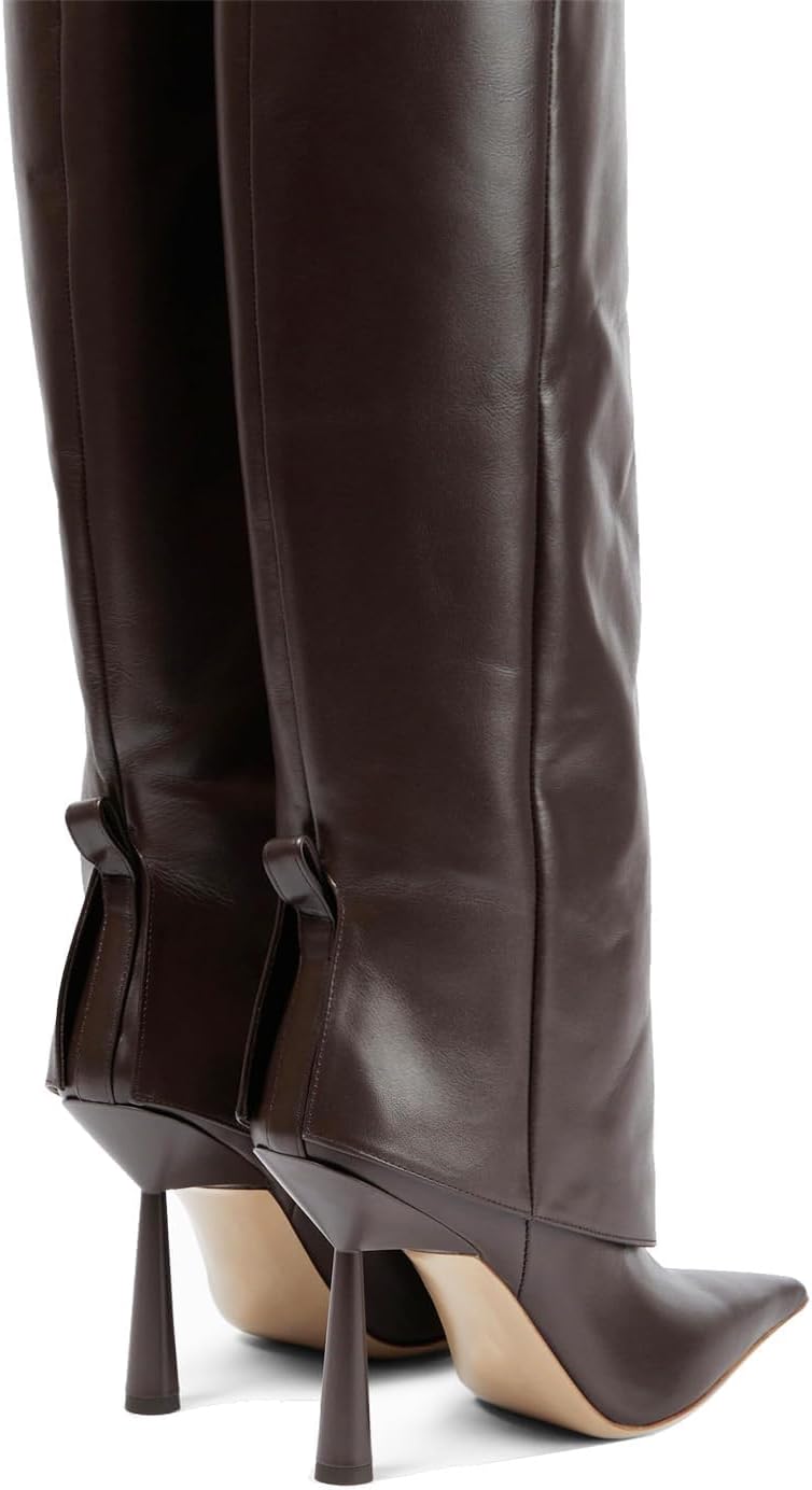 Goolita Fold Over Boots For Women, Pointed Toe Stiletto Heel Knee High Boots Fashion Comfortable Slip On Tall Boots - Image 5