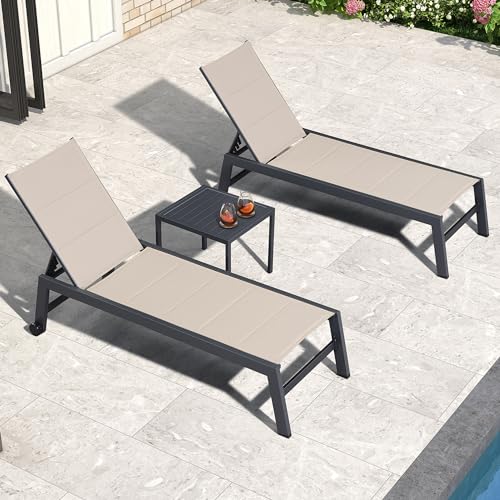 Purple Leaf Outdoor Chaise Lounge Set Of 2 Aluminum Patio Lounge Chair With Wheels And Side Table Pool Chaise Lounge Chair For Outdoor Backyard Poolside Beige thumb #2