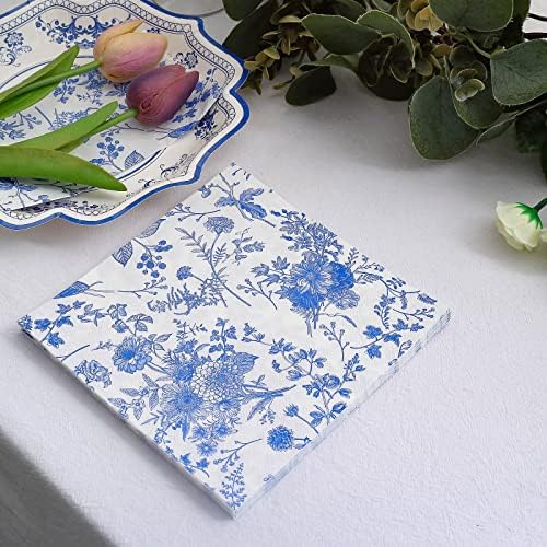 Efavormart 20 Pack White/Blue Chinoiserie Floral Print 2