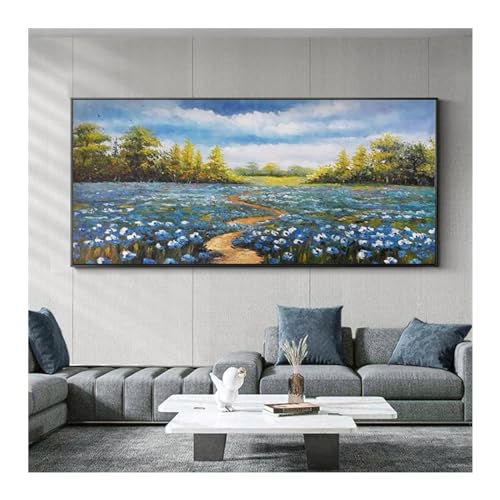 Peinture sur toile paysage abstrait JGGXHM 25x50 cm avec cadre interne pour decoration murale
