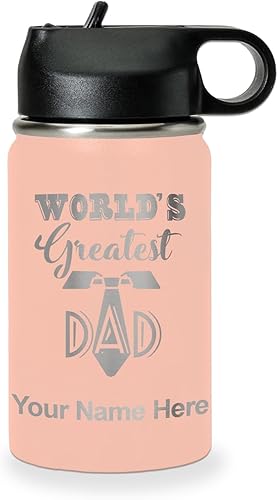 Miniatura 43 de LaserGram Botella de agua personalizada, World's Greatest Dad, acero inoxidable de doble pared aislada al vacío con popote superior, regalo grabado