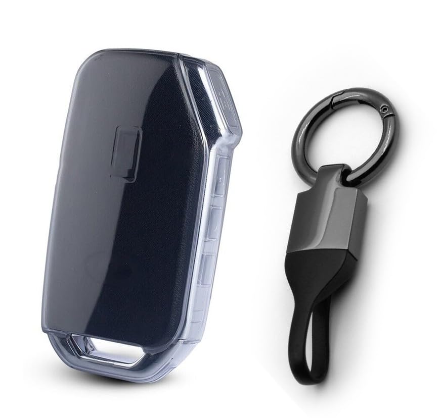 Image of JVCV Soft TPU Transparent Cover Compatible with Kia Seltos 2023 Facelift HTX, Carens X Line and Clavis EV 3 /4 Button Smart Key (with Keychain - Style B)