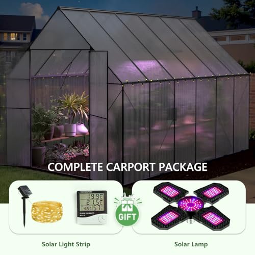 8×12-FT-Greenhouse-for-OutdoorsHeavy-Duty-Polycarbonate-GreenhouseLarge-Walk-in-Greenhouse-with-Roof-VentAluminum-Hot-House-for-Outside-Green-House-Garden-Backyard 8×12 FT Greenhouse for OutdoorsHeavy Duty Polycarbonate GreenhouseLarge Walk in Greenhouse with Roof VentAluminum Hot House for Outside Green House Garden Backyard