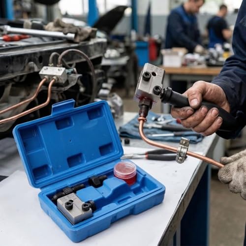 EasyByMall Kit d'outils d'évasement de tuyau de frein, 4 pièces, en acier au carbone, pour conduite d'huile AC automobile, 2,7 à 4,5 mm