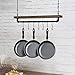 MyGift 30 Inch Ceiling or Wall Mounted Pot Rack with Rustic Brown Solid Wood Shelf and Industrial Matte Black Metal Pipe, Hanging Cookware Utensils Organizer with 8 S-Hooks