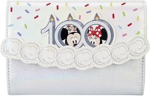 Loungefly Cartera Disney 100 Celebration Cake Carteras Disney, Blanco, Cartera con cierre de solapa