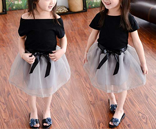 Image of Bold N Elegant Girls Black Top & Grey Tutu Dress Set with Bow | Stylish Wear Outfit for Toddlers & Kids