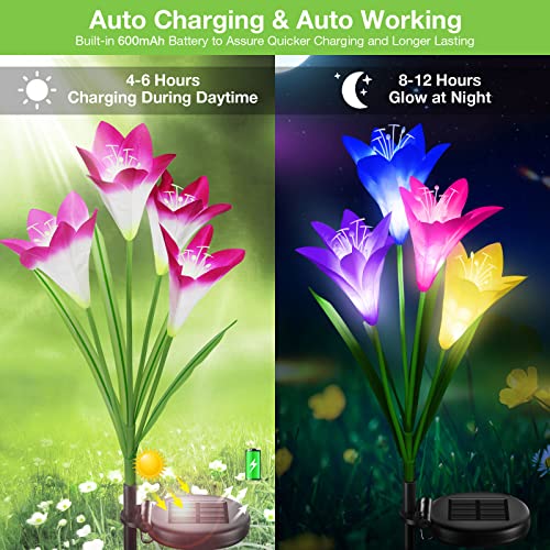 Kubace Solar Outdoor Lights Garden Decor, 6 Pack Upgraded Solar Led Flower Lights With 24 Bigger Lily Flower Lamp, 7 Color Changing Waterproof Solar Lights Outdoor For Garden Yard Decor, Gift #TOP1