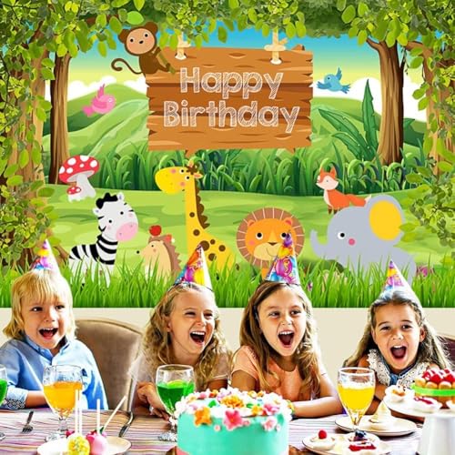 Image of 1 pc Animal Theme Backdrop Cloth (6.5ft X 5ft) Lion King Backdrop Curtain for Birthday Jungle Theme Birthday Decoration (Pack of 1, Multicolor)