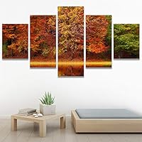 SIGNWIN 5 Panel Canvas Wall Art Modern Art Forest Multicolor Photography Relax/Calm Romantics Scenic for Home Decorations Ready to Hang - 60