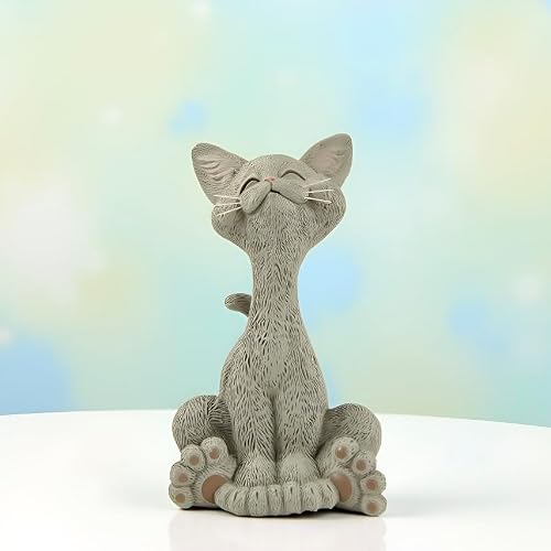 JFSM INC. Whimsical Smiling Grey Cat Figurine – Cute Resin Kitten Statue for Home or Office Decor, Hand-Painted Feline Ornament, Funny Animal Lover Gift for Cat Lovers, Desk or Shelf Display - Thumbnail 3