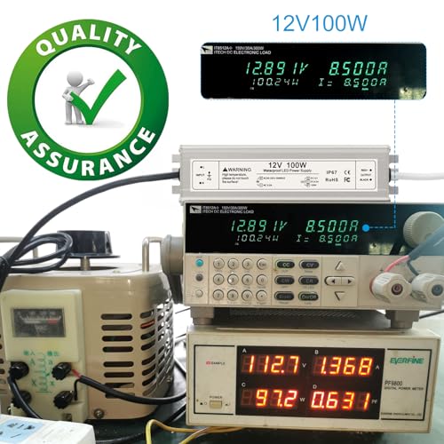 Image of 12V 100W LED Power Supply, IP67 Waterproof LED Driver, AC 110V to DC 12 Volt 8.5A Low Voltage Transformer Converter for Outdoor LED Strip & Landscape Lighting, 3-Prong Plug with 3.3FT Cable