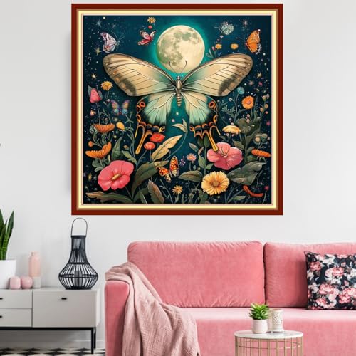 Image of Redxing Stamped Cross Stitch Kits Embroidery kit for Beginners Adults Full Range of Embroidery Patterns Starter Kits DIY Printed Cross Stitch Kits Needlepoint Kits 11CT-Butterfly Flowers 18x18 inchs