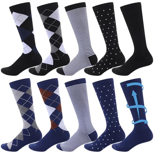 10 Pairs Men's Calf Dress Compression Socks 8-15mmhg Light Compression Socks Graduated Support Stocking for Men Father Christmas Gift